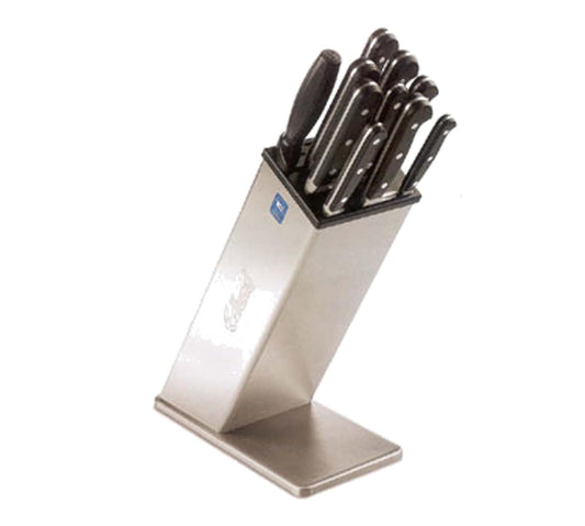 KBS-2002 12" Knife Block with (6) Open Slots | Countertop Kitchen Knives Accessory for Commercial Restaurant Food Truck Diner | Removable Insert, 5.5"W x 10.25"L x 13.5"H, Stainless Steel, NSF