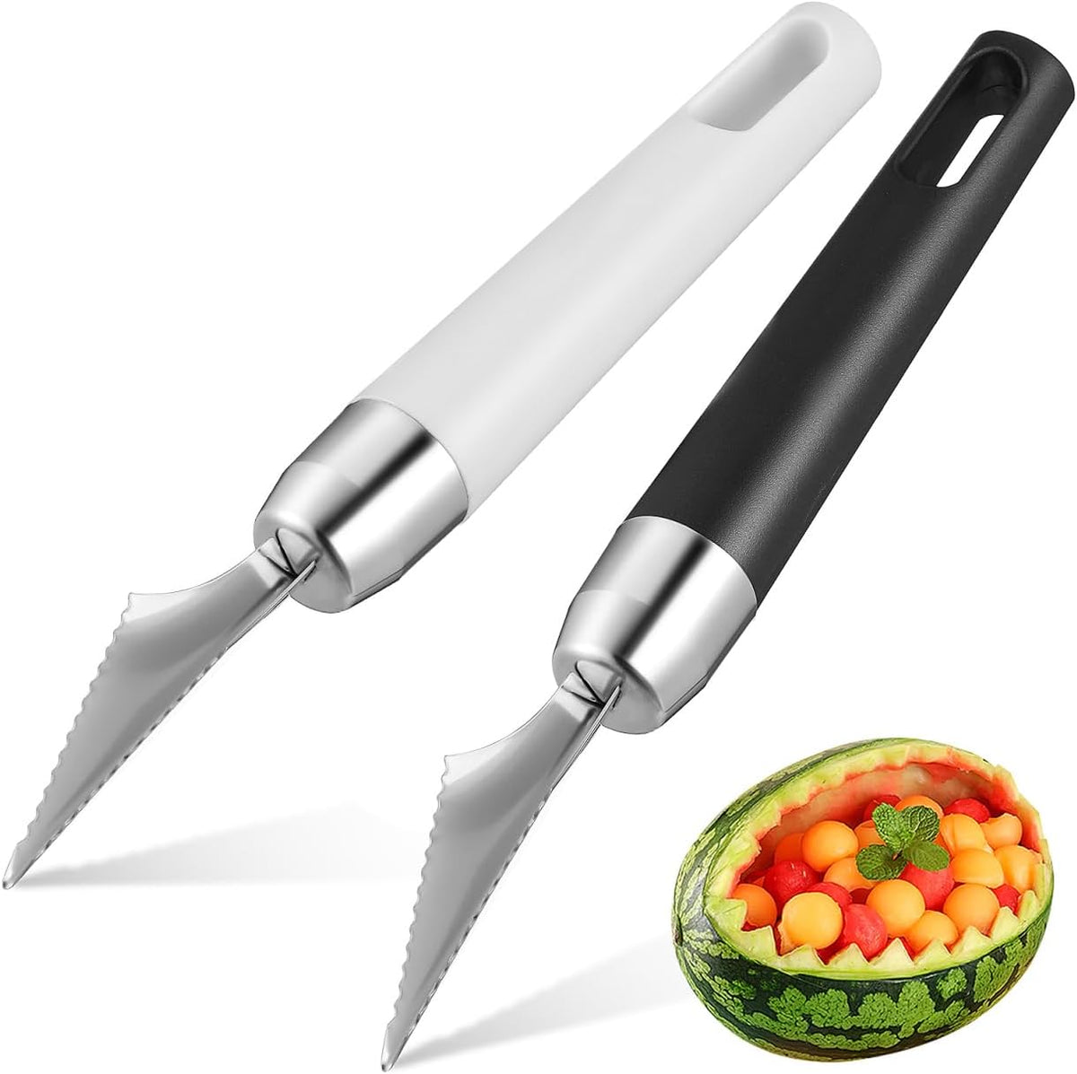 2 Pcs V-Shaped Fruit Carving Knives, Stainless Steel Garnish Tools