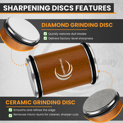Rolling Knife Sharpener System Diamond & Ceramic Edge Honer for All Steel Types, Kitchen Blade Sharpening Tool with Dual 15/20 Magnetic Guides