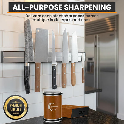 Rolling Knife Sharpener System Diamond & Ceramic Edge Honer for All Steel Types, Kitchen Blade Sharpening Tool with Dual 15/20 Magnetic Guides