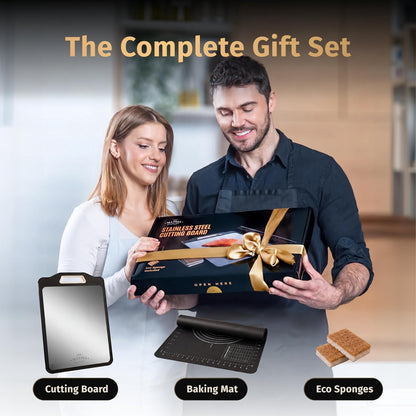 316 Stainless Steel Cutting Board Set Double Sided, Dishwasher Safe - 11th Wedding Anniversary Steel Gift - Housewarming Gifts New Home Kitchen - First Home Cooking Gift for Men, Women, Couples