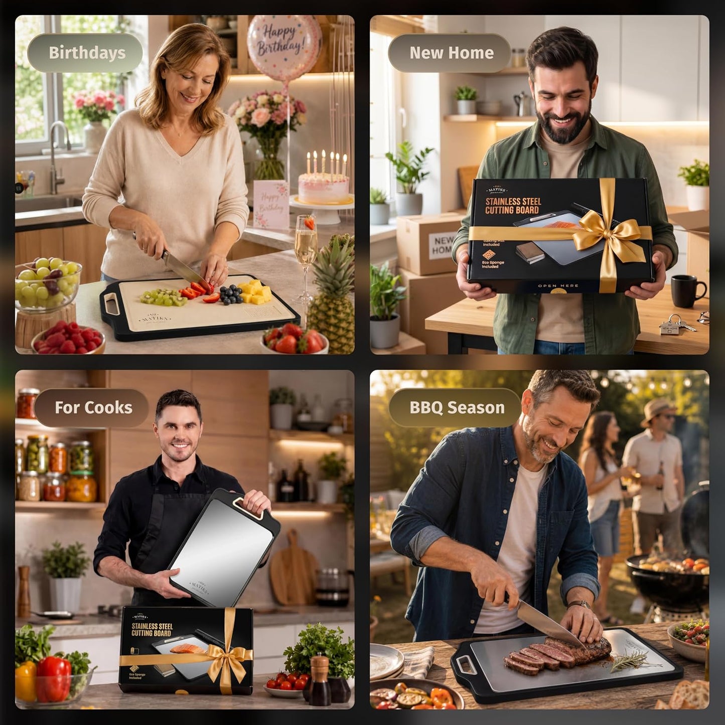 316 Stainless Steel Cutting Board Set Double Sided, Dishwasher Safe - 11th Wedding Anniversary Steel Gift - Housewarming Gifts New Home Kitchen - First Home Cooking Gift for Men, Women, Couples