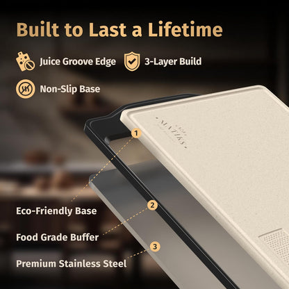 316 Stainless Steel Cutting Board Set Double Sided, Dishwasher Safe - 11th Wedding Anniversary Steel Gift - Housewarming Gifts New Home Kitchen - First Home Cooking Gift for Men, Women, Couples
