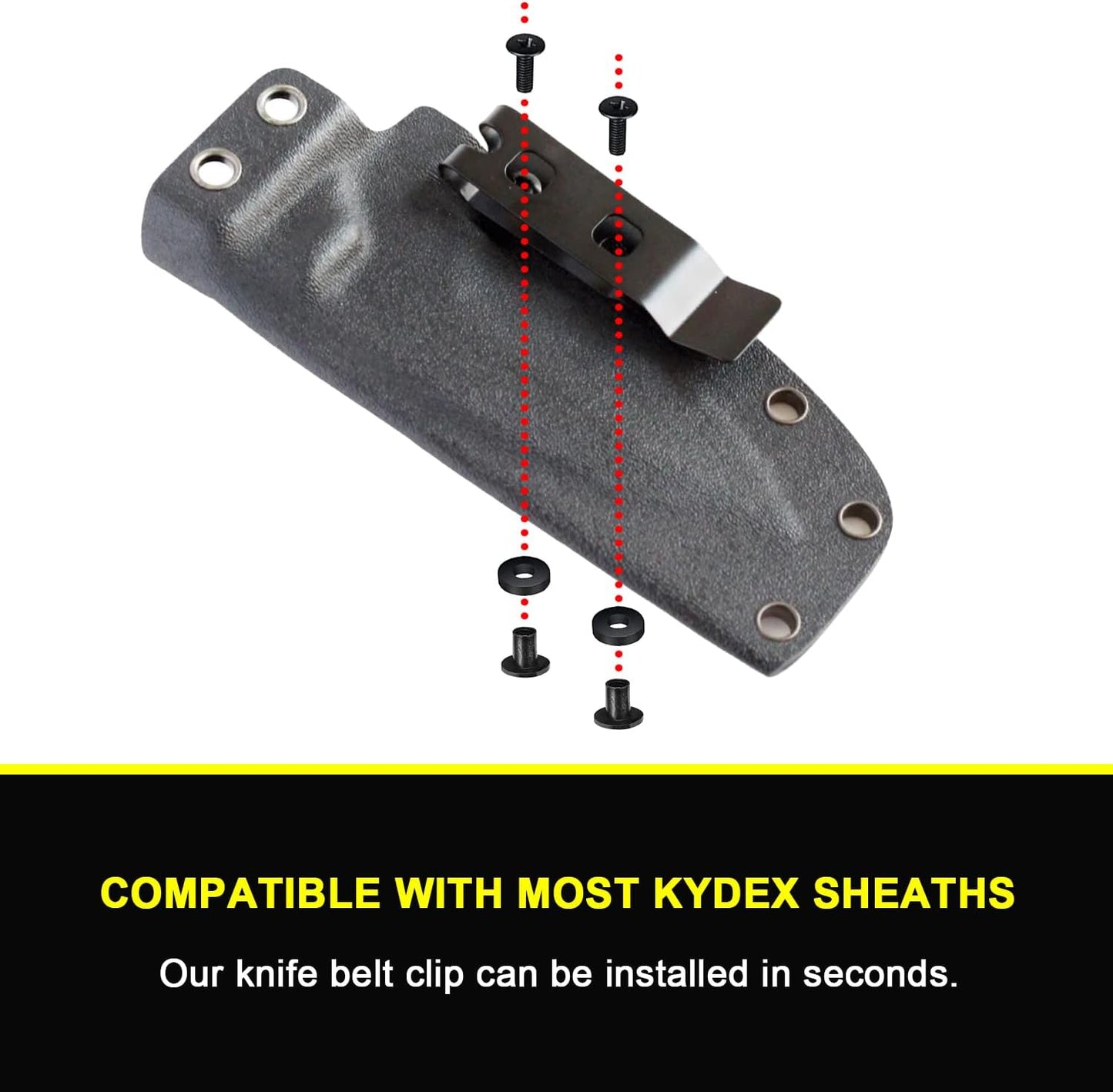 2-Pack Knife Sheath Belt Clip Holster Tactical Belt Buckle Kydex Belt Clip Universal Utility EDC Clip Camping Mag Pouches Sheath Tool with Screws for Holsters, Kydex Sheath, Metal Knife Clip