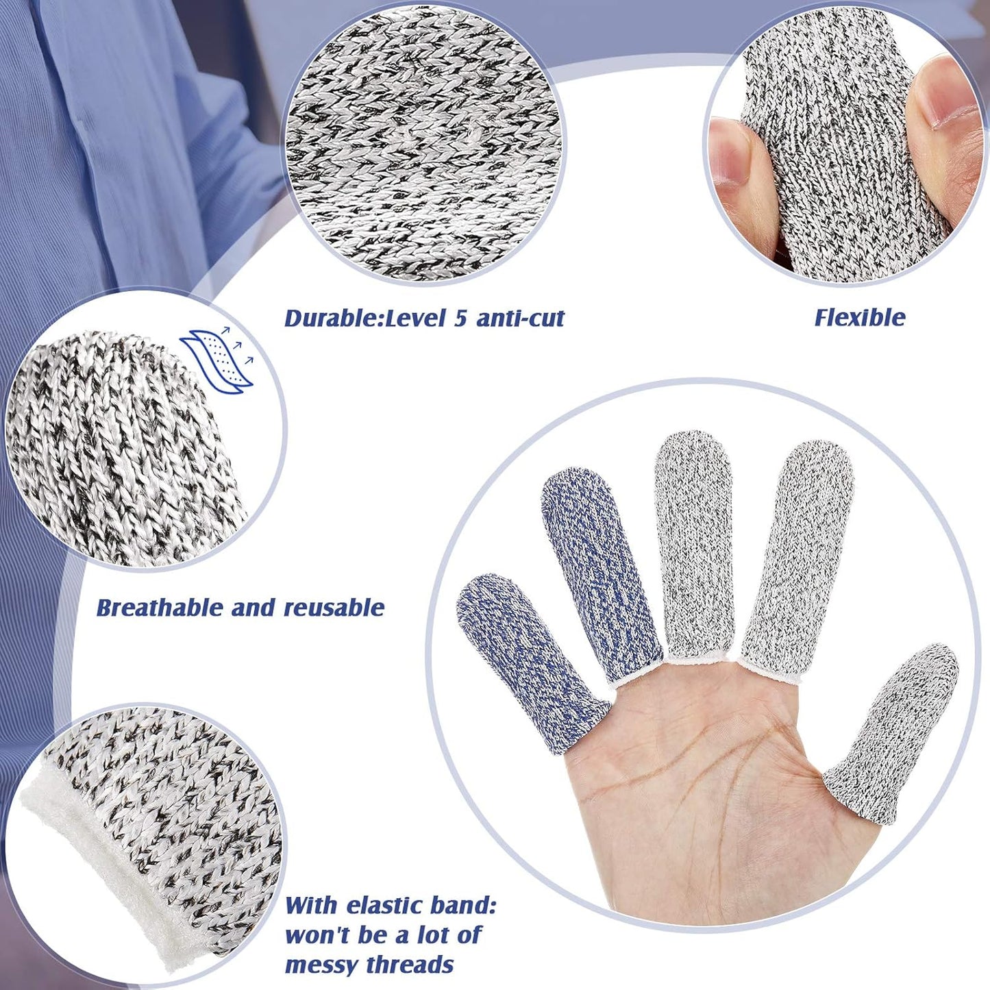 40 Pcs Finger Cots Cut Resistant Protector Anti Cut Finger Sleeve Reusable Fingertips Covers Thumb Fingertips Protection Cots for Kitchen Work Sculpture Supplies