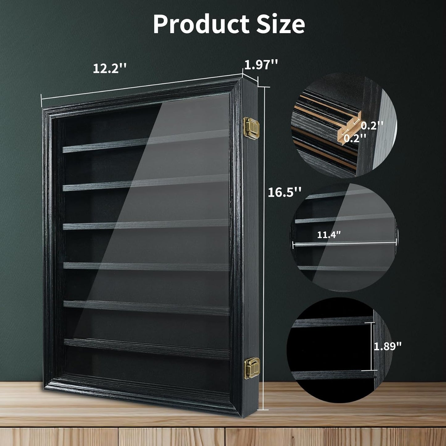 Knife Display Case for Collections, Pocket Knife Display Case with HD Tempered Glass, Lockable Storage Cases with Removable Shelves, Wall-Mounted 7-Layer Wood Cabinet, Walnut