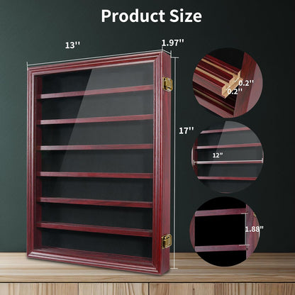 Knife Display Case for Collections, Pocket Knife Display Case with HD Tempered Glass, Lockable Storage Cases with Removable Shelves, Wall-Mounted 7-Layer Wood Cabinet, Walnut