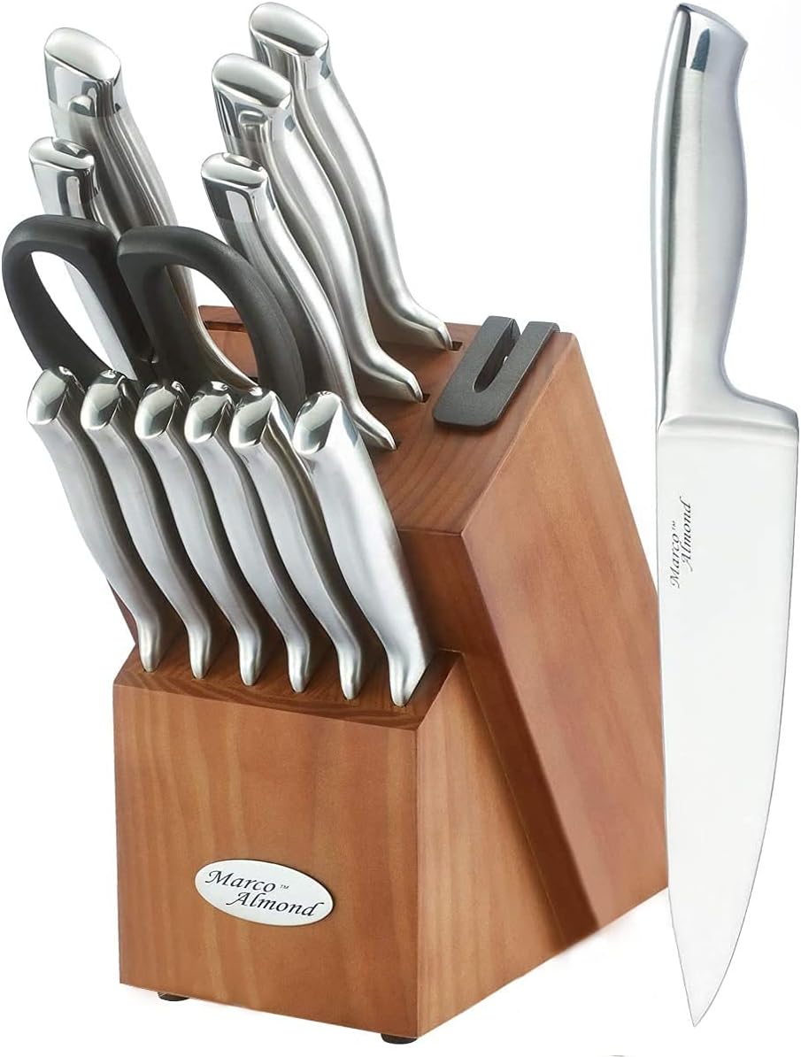 ® Knife Block Set, KYA26 Knife Set with Block, 14 Pieces Stainless Steel Chef Kitchen Knives with Built-in Sharpener