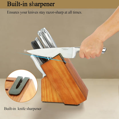 ® Knife Block Set, KYA26 Knife Set with Block, 14 Pieces Stainless Steel Chef Kitchen Knives with Built-in Sharpener