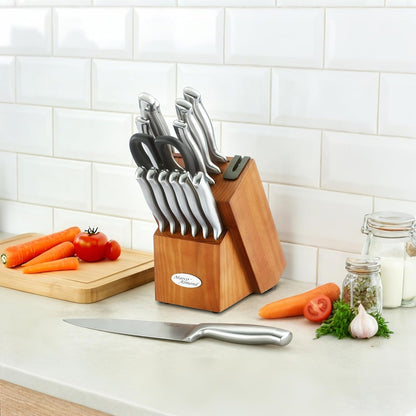 ® Knife Block Set, KYA26 Knife Set with Block, 14 Pieces Stainless Steel Chef Kitchen Knives with Built-in Sharpener