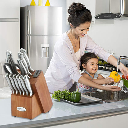 ® Knife Block Set, KYA26 Knife Set with Block, 14 Pieces Stainless Steel Chef Kitchen Knives with Built-in Sharpener