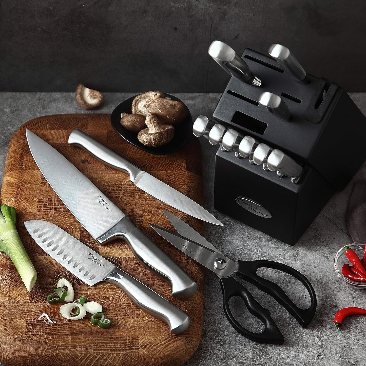 ® Knife Block Set, KYA26 Knife Set with Block, 14 Pieces Stainless Steel Chef Kitchen Knives with Built-in Sharpener