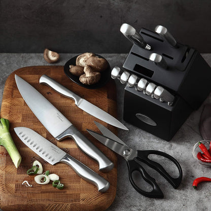 ® Knife Block Set, KYA26 Knife Set with Block, 14 Pieces Stainless Steel Chef Kitchen Knives with Built-in Sharpener