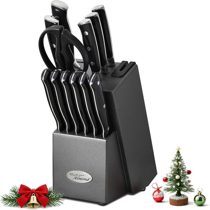 ® Knife Block Set, KYA26 Knife Set with Block, 14 Pieces Stainless Steel Chef Kitchen Knives with Built-in Sharpener