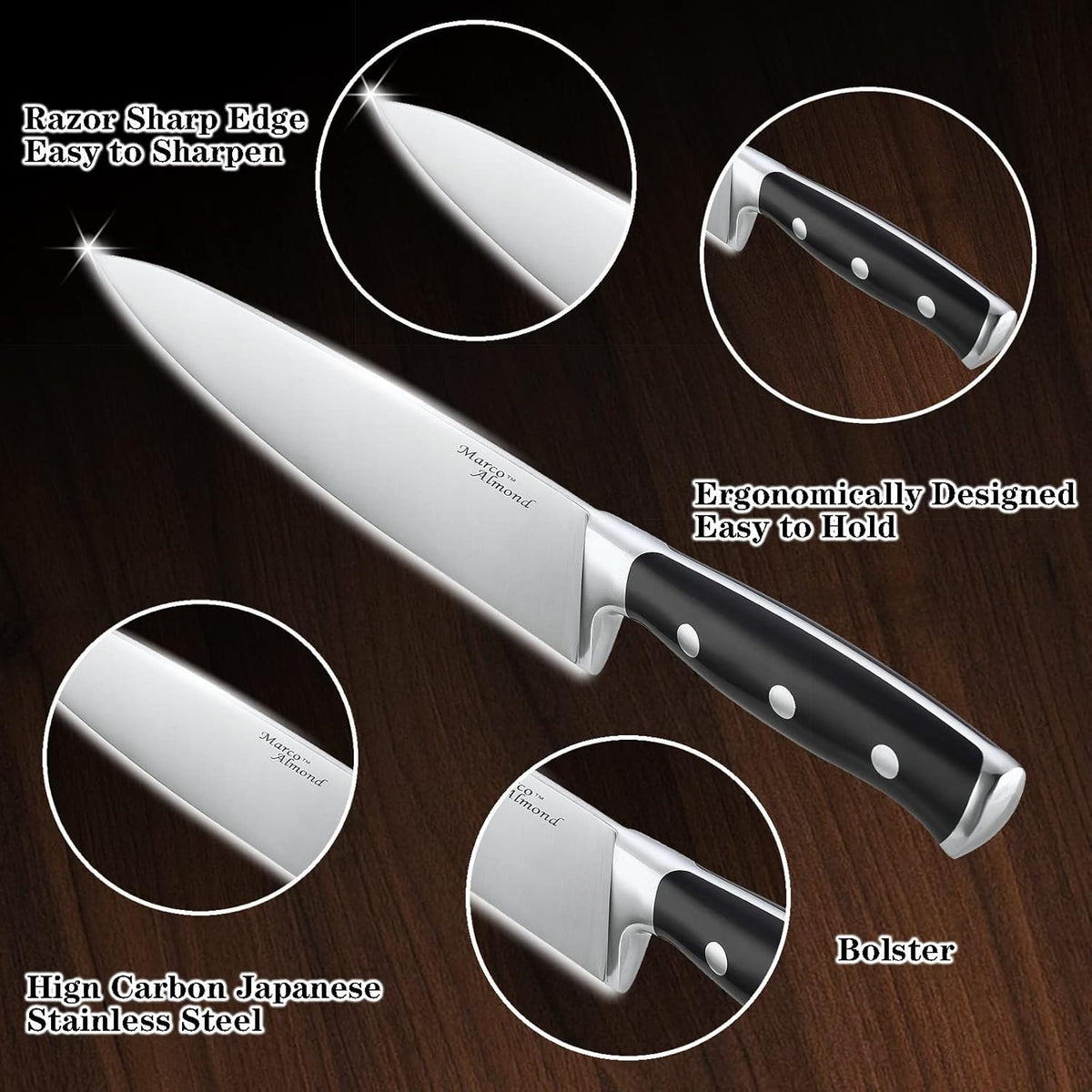 ® Knife Block Set, KYA26 Knife Set with Block, 14 Pieces Stainless Steel Chef Kitchen Knives with Built-in Sharpener