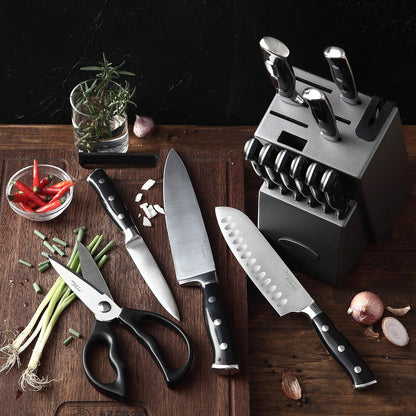 ® Knife Block Set, KYA26 Knife Set with Block, 14 Pieces Stainless Steel Chef Kitchen Knives with Built-in Sharpener
