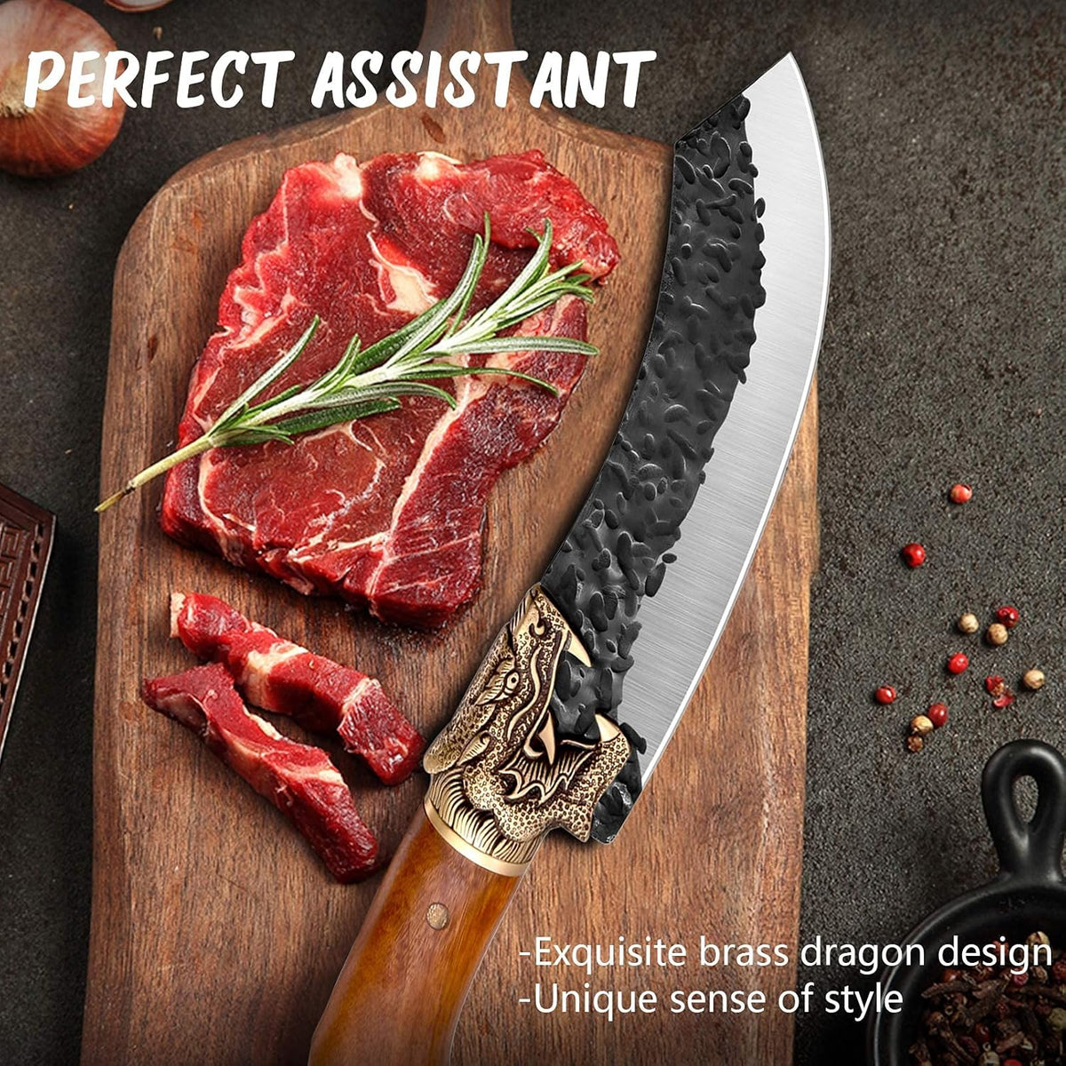 Butcher Knife Forged in Fire Knives Outdoor Camping Knife Curved Boning Knife with Sheath Filet Knife for Fishing Carbon Steel Meat Cleaver Knife for Kitchen BBQ Gift Collection