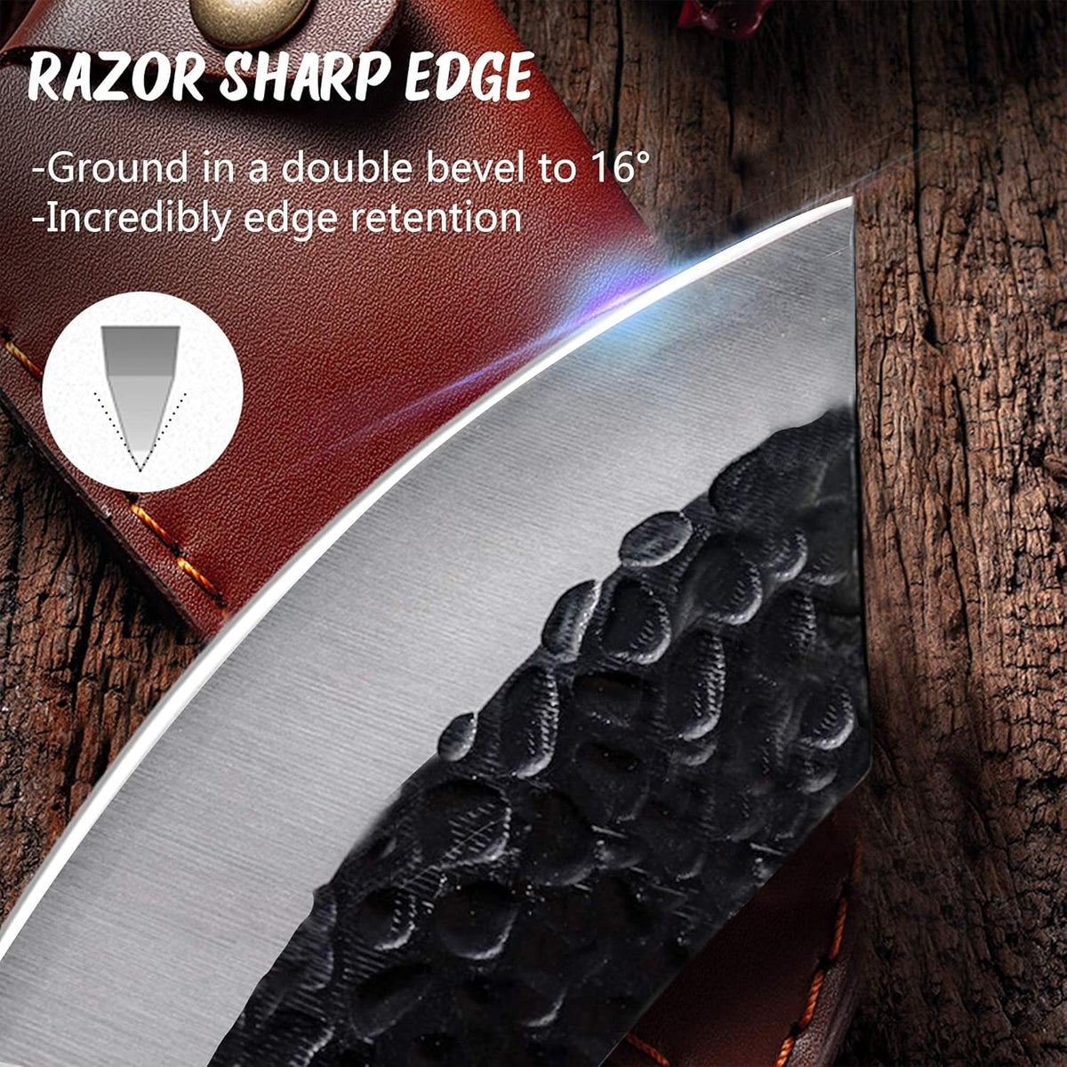 Butcher Knife Forged in Fire Knives Outdoor Camping Knife Curved Boning Knife with Sheath Filet Knife for Fishing Carbon Steel Meat Cleaver Knife for Kitchen BBQ Gift Collection