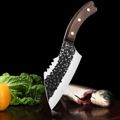 Butcher Knife Forged in Fire Knives Outdoor Camping Knife Curved Boning Knife with Sheath Filet Knife for Fishing Carbon Steel Meat Cleaver Knife for Kitchen BBQ Gift Collection