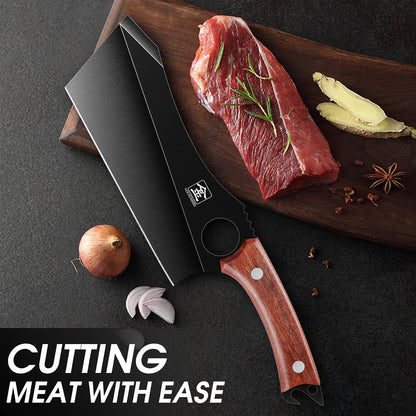 Butcher Knife Forged in Fire Knives Outdoor Camping Knife Curved Boning Knife with Sheath Filet Knife for Fishing Carbon Steel Meat Cleaver Knife for Kitchen BBQ Gift Collection