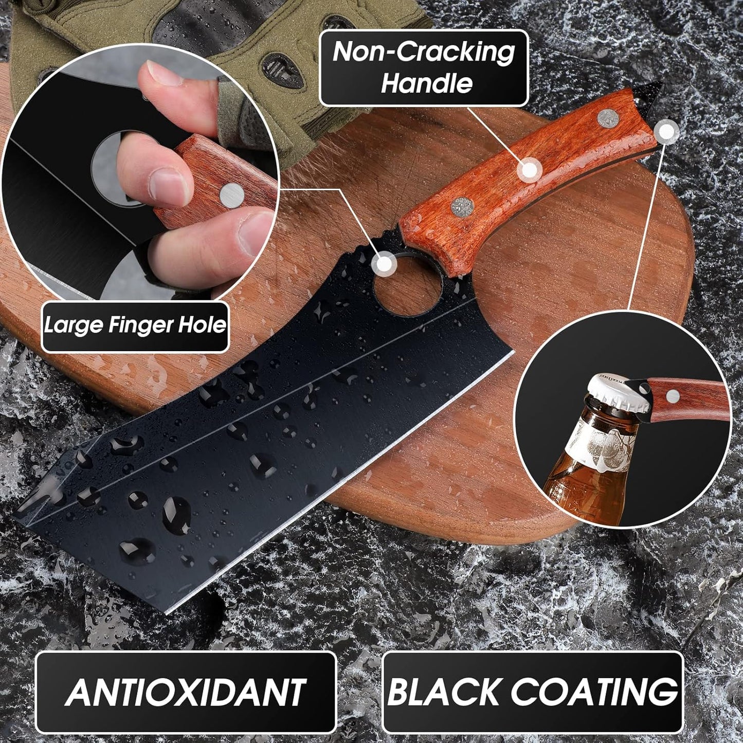 Butcher Knife Forged in Fire Knives Outdoor Camping Knife Curved Boning Knife with Sheath Filet Knife for Fishing Carbon Steel Meat Cleaver Knife for Kitchen BBQ Gift Collection