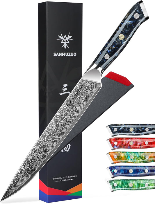 Carving Knife - 9 inch Kitchen Meat Cutting Slicing Knife- Xuan Series - VG10 Damascus Steel with Resin Handle (Starry Black)