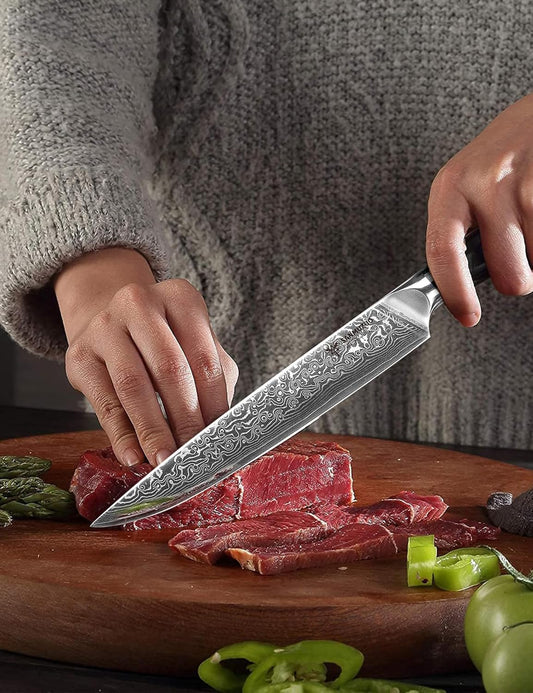Carving Knife - 9 inch Kitchen Meat Cutting Slicing Knife- Xuan Series - VG10 Damascus Steel with Resin Handle (Starry Black)