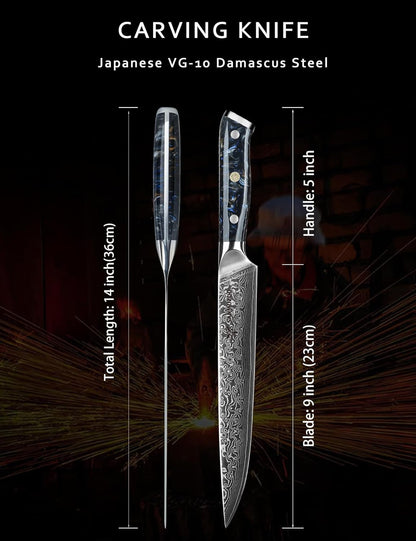 Carving Knife - 9 inch Kitchen Meat Cutting Slicing Knife- Xuan Series - VG10 Damascus Steel with Resin Handle (Starry Black)