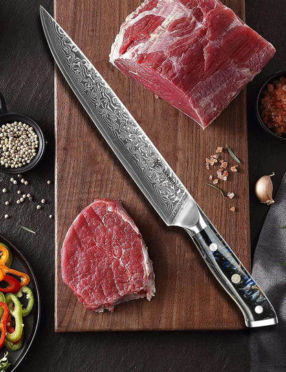 Carving Knife - 9 inch Kitchen Meat Cutting Slicing Knife- Xuan Series - VG10 Damascus Steel with Resin Handle (Starry Black)