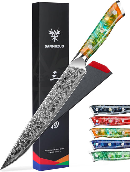 Carving Knife - 9 inch Kitchen Meat Cutting Slicing Knife- Xuan Series - VG10 Damascus Steel with Resin Handle (Starry Black)