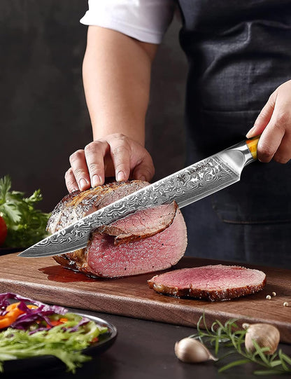 Carving Knife - 9 inch Kitchen Meat Cutting Slicing Knife- Xuan Series - VG10 Damascus Steel with Resin Handle (Starry Black)