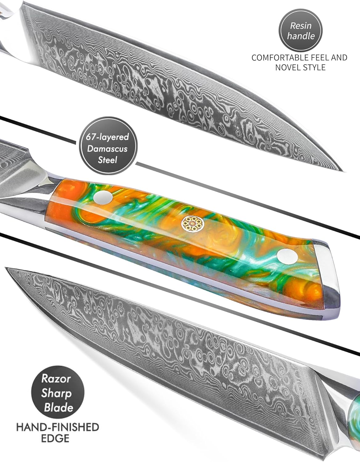 Carving Knife - 9 inch Kitchen Meat Cutting Slicing Knife- Xuan Series - VG10 Damascus Steel with Resin Handle (Starry Black)