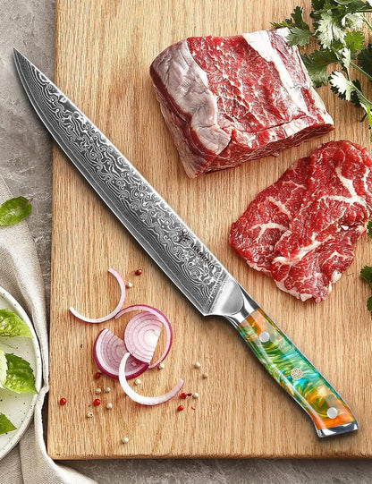 Carving Knife - 9 inch Kitchen Meat Cutting Slicing Knife- Xuan Series - VG10 Damascus Steel with Resin Handle (Starry Black)
