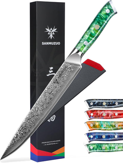 Carving Knife - 9 inch Kitchen Meat Cutting Slicing Knife- Xuan Series - VG10 Damascus Steel with Resin Handle (Starry Black)
