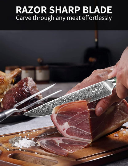 Carving Knife - 9 inch Kitchen Meat Cutting Slicing Knife- Xuan Series - VG10 Damascus Steel with Resin Handle (Starry Black)