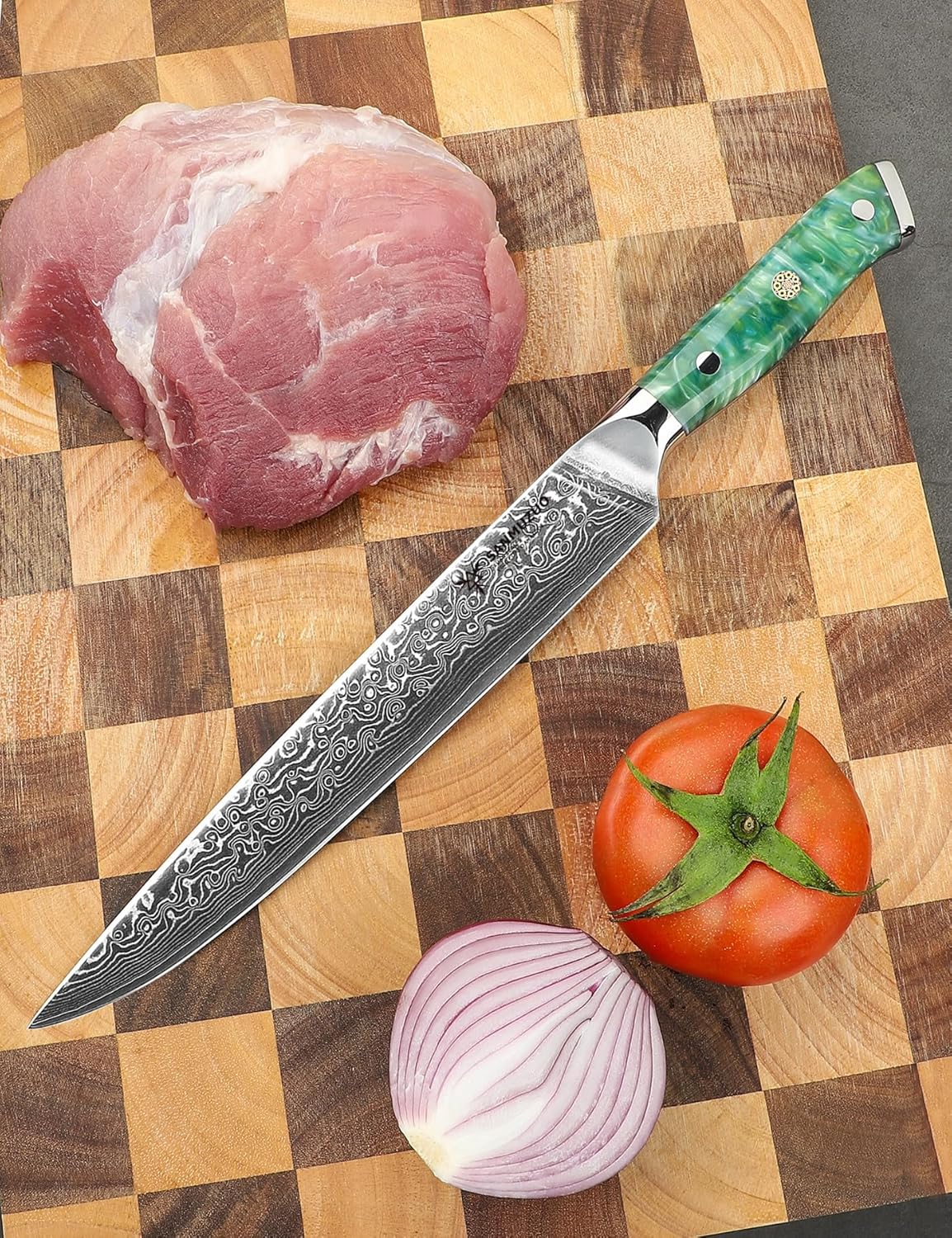 Carving Knife - 9 inch Kitchen Meat Cutting Slicing Knife- Xuan Series - VG10 Damascus Steel with Resin Handle (Starry Black)