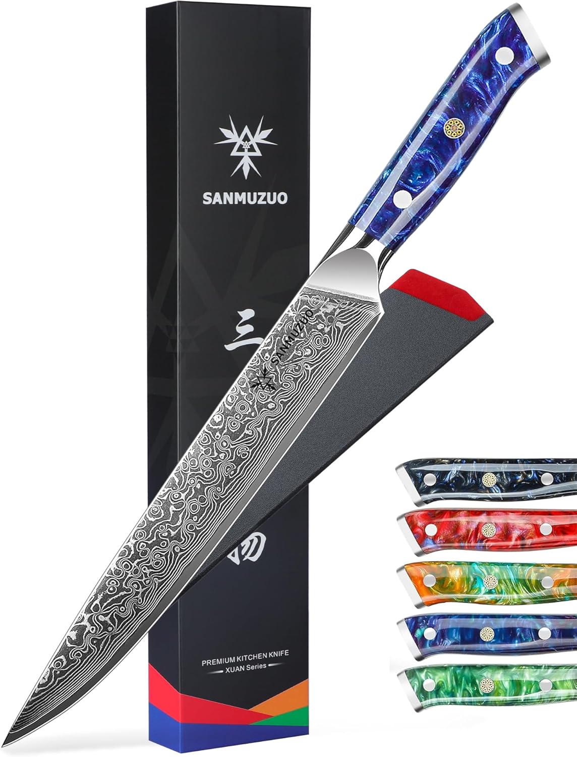 Carving Knife - 9 inch Kitchen Meat Cutting Slicing Knife- Xuan Series - VG10 Damascus Steel with Resin Handle (Starry Black)