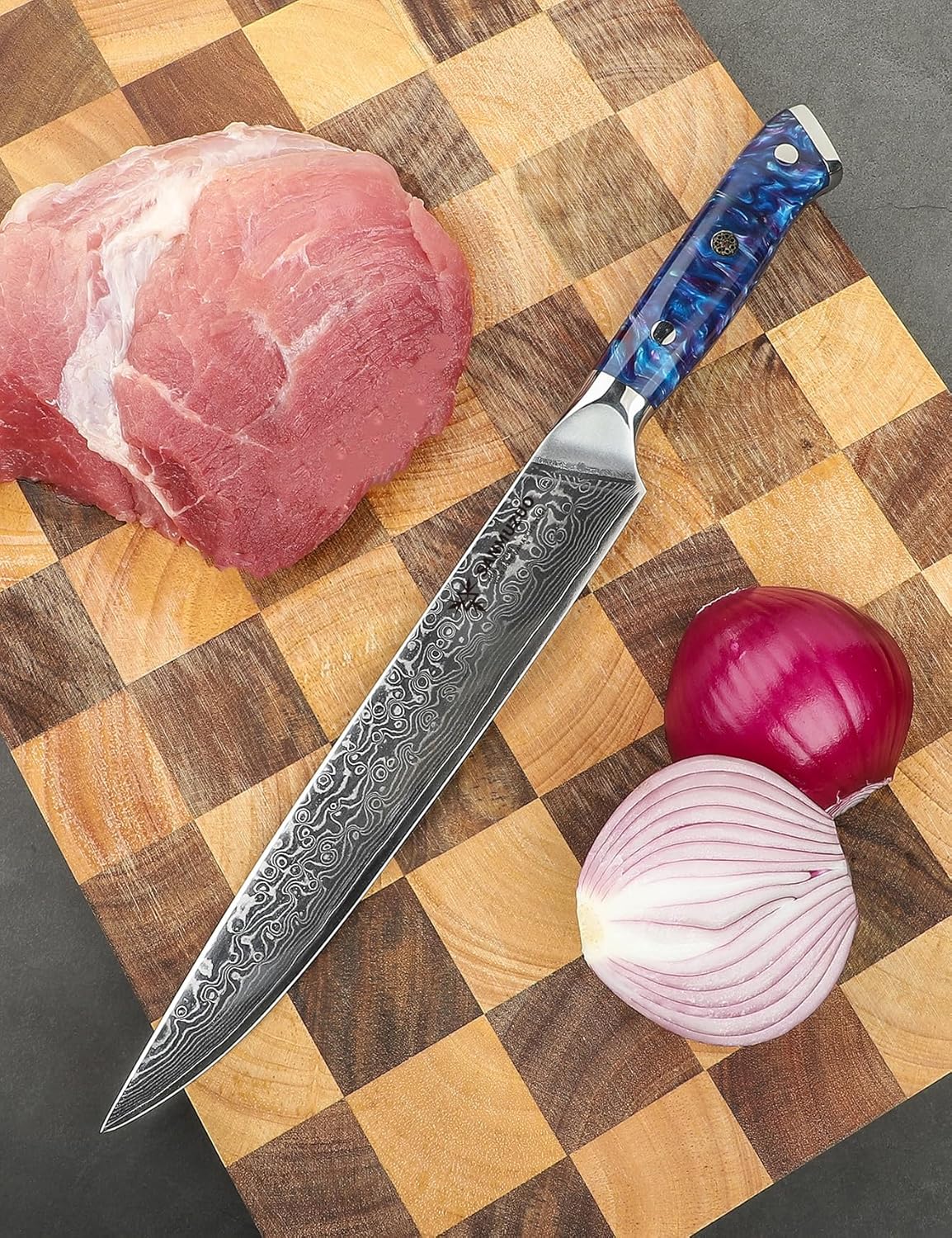 Carving Knife - 9 inch Kitchen Meat Cutting Slicing Knife- Xuan Series - VG10 Damascus Steel with Resin Handle (Starry Black)