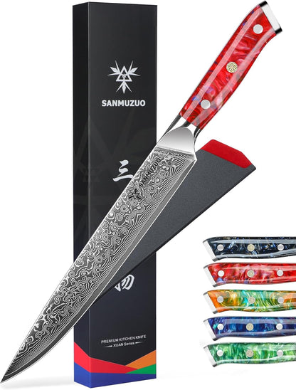 Carving Knife - 9 inch Kitchen Meat Cutting Slicing Knife- Xuan Series - VG10 Damascus Steel with Resin Handle (Starry Black)