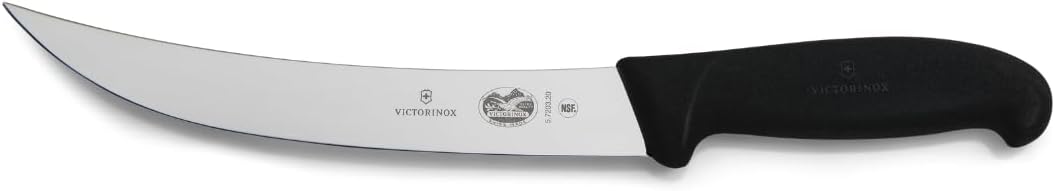 Fibrox 8-Inch Curved Breaking Knife - Pro Butcher Slicing Knife | Swiss made stamped stainless steel blade with a non-slip ergonomic handle, NSF approved and dishwasher safe meat knife