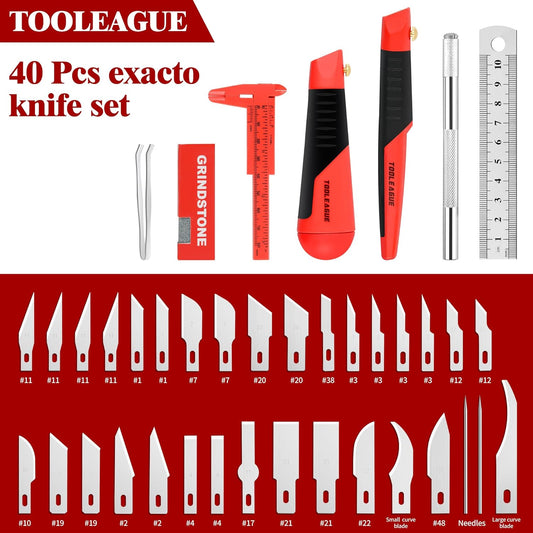 40Pcs Craft Knife Set, Precision Hobby Knife | with Plastic Storage Case, CRV Blades, for Pumpkin Carving, Modeling