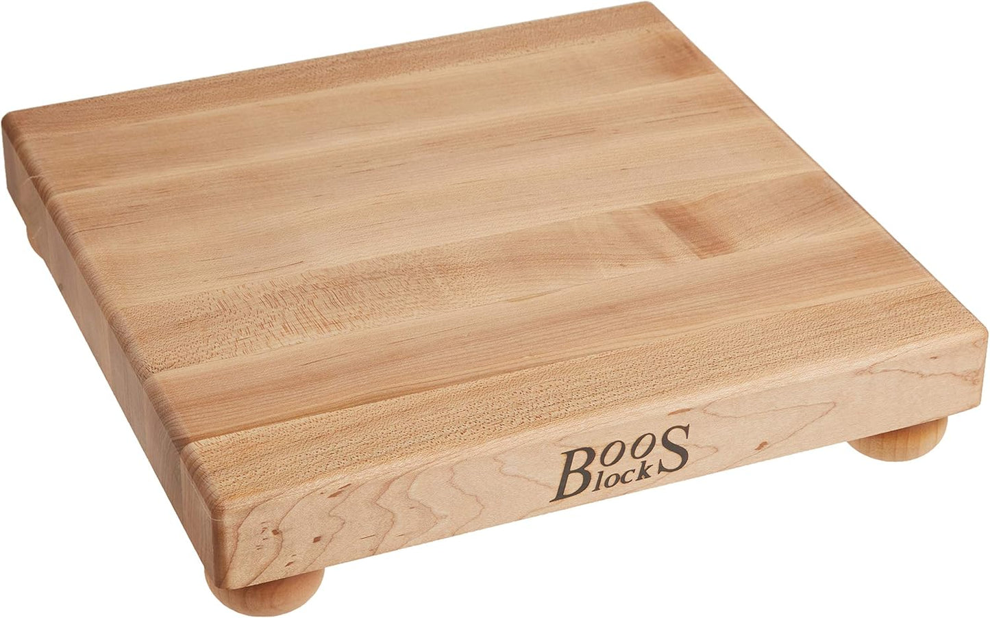 B Series Square Wooden Maple Cutting Board 12”x12” – 1.5” Thick, 6-lb Non-Reversible Butcher Block with Wood Bun Feet & Edge-Grain