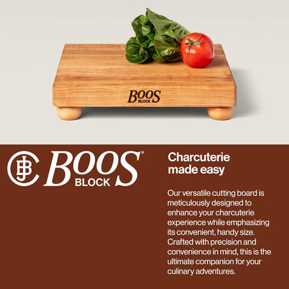 B Series Square Wooden Maple Cutting Board 12”x12” – 1.5” Thick, 6-lb Non-Reversible Butcher Block with Wood Bun Feet & Edge-Grain