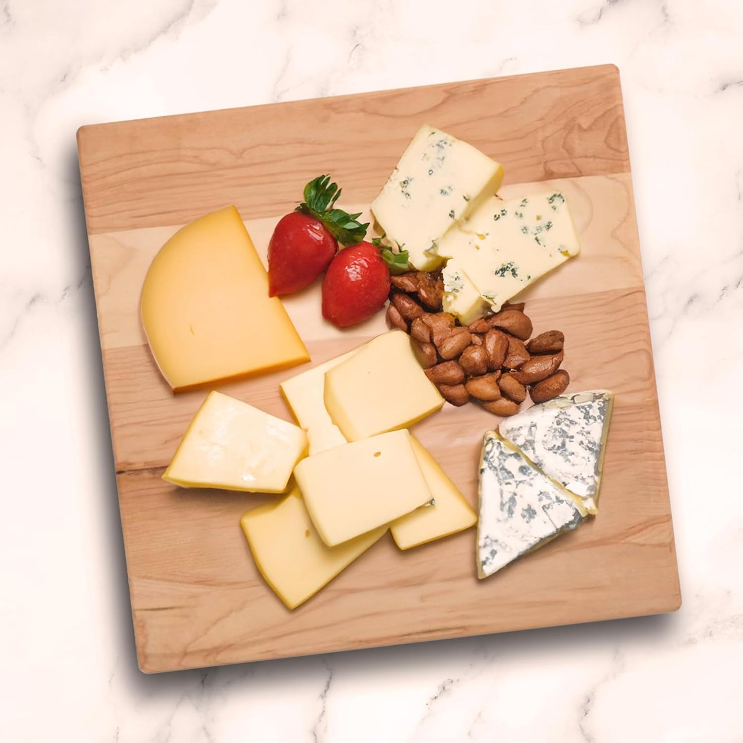B Series Square Wooden Maple Cutting Board 12”x12” – 1.5” Thick, 6-lb Non-Reversible Butcher Block with Wood Bun Feet & Edge-Grain
