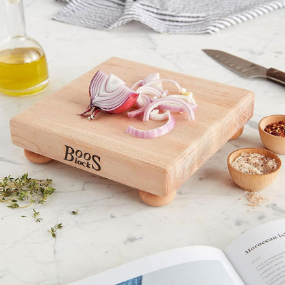 B Series Square Wooden Maple Cutting Board 12”x12” – 1.5” Thick, 6-lb Non-Reversible Butcher Block with Wood Bun Feet & Edge-Grain