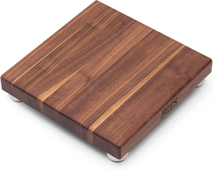 B Series Square Wooden Maple Cutting Board 12”x12” – 1.5” Thick, 6-lb Non-Reversible Butcher Block with Wood Bun Feet & Edge-Grain
