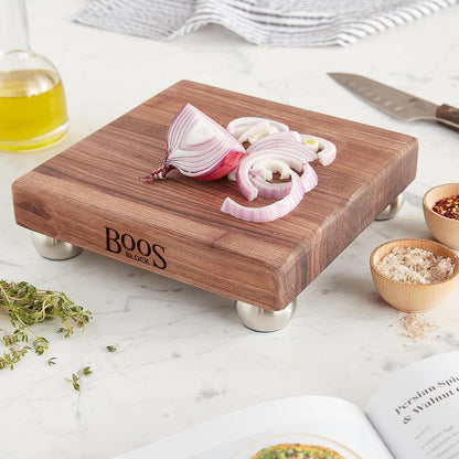 B Series Square Wooden Maple Cutting Board 12”x12” – 1.5” Thick, 6-lb Non-Reversible Butcher Block with Wood Bun Feet & Edge-Grain