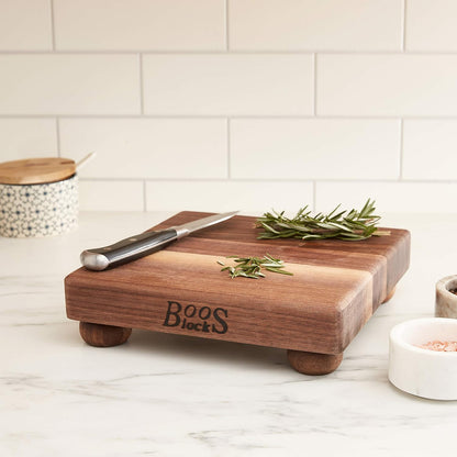B Series Square Wooden Maple Cutting Board 12”x12” – 1.5” Thick, 6-lb Non-Reversible Butcher Block with Wood Bun Feet & Edge-Grain