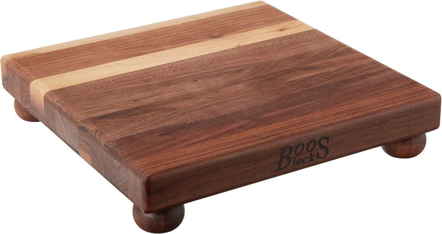 B Series Square Wooden Maple Cutting Board 12”x12” – 1.5” Thick, 6-lb Non-Reversible Butcher Block with Wood Bun Feet & Edge-Grain