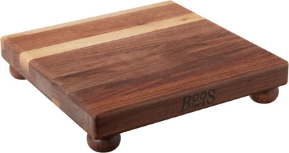 B Series Square Wooden Maple Cutting Board 12”x12” – 1.5” Thick, 6-lb Non-Reversible Butcher Block with Wood Bun Feet & Edge-Grain